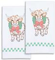 Stamped Stitchables, Highland Cow Christmas Hand Towels by Jack Dempsey