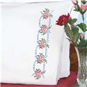 Stamped Stitchable, Ribbons & Roses Perle Edge Pillowcases by Jack Dempsey
