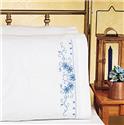 Stamped Stitchable, Blue Floral Pillowcase Stamped Kit by Janlynn