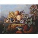 Still Life with Fruit and a Bird, Set Against a Landscape
