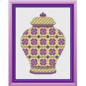 Pattern, Yellow and Purple Floral Ginger Jar by CrossStitchCards