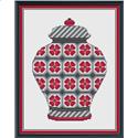Pattern, Red and Grey Floral Ginger Jar by CrossStitchCards