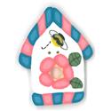 Beads, Buttons & Charm, Pink/Blue Birdhouse button by Just Another Button Company