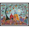 Houses, Barn, Birds and Swirl Tree
