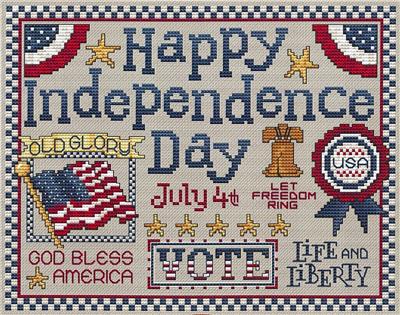 Cross Stitch Patterns, Happy Independence Day by Sue Hillis Designs
