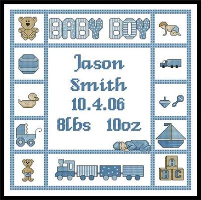 Cross Stitch Patterns, Baby Boy Sampler 1 by Artecy Cross Stitch
