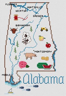 Cross Stitch Patterns, Alabama Map by Sue Hillis Designs