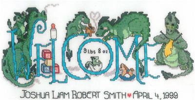 Cross Stitch Patterns, Dragon Welcome (Birth Announcement) by X's & Oh's