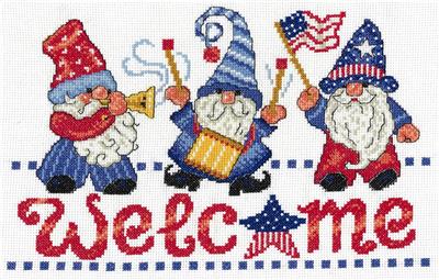 Cross Stitch Patterns, Patriotic Gnomes Welcome by Imaginating