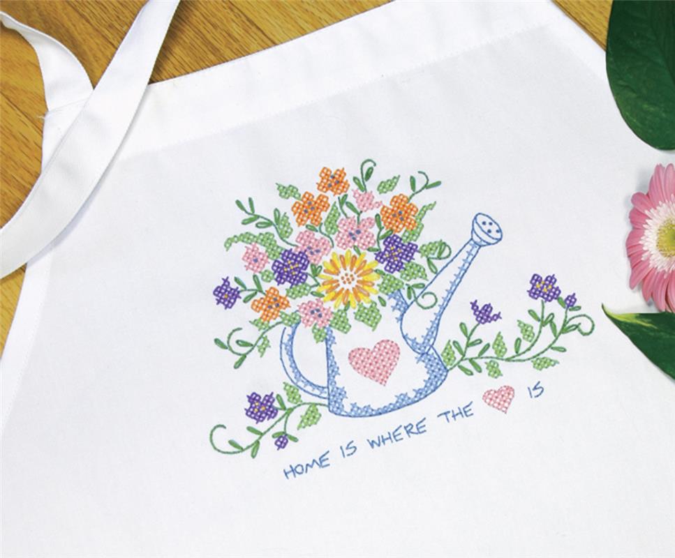 Watering Can Apron Stamped Kit (stamped cross stitch)