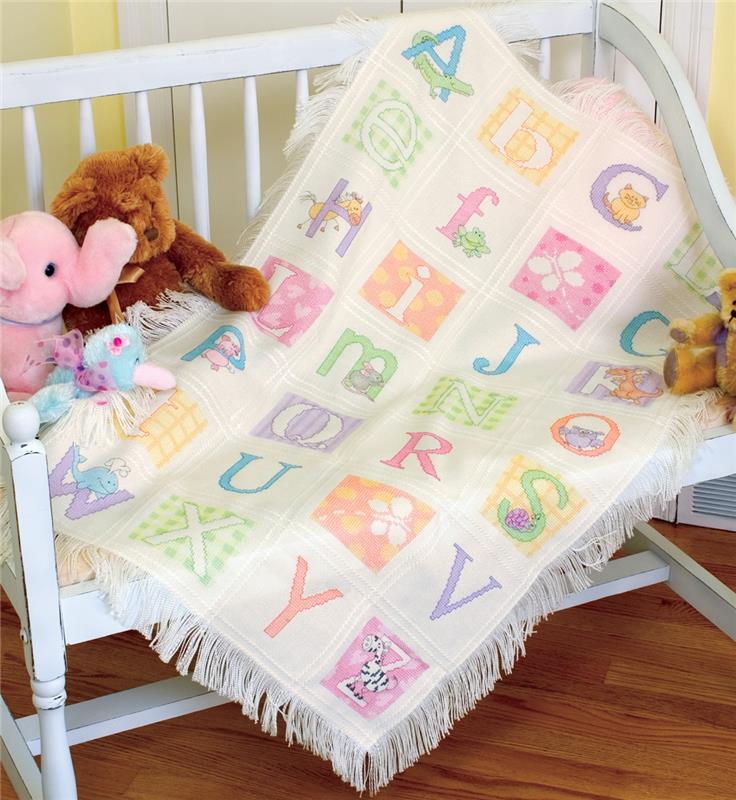 Baby ABC Stamped Cross Stitch Baby Quilt Kit Dimensions