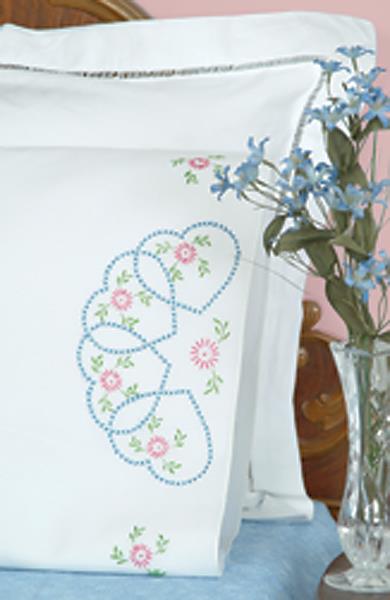Jack Dempsey Stamped Pillowcase w//White Perle Edge 2-Pack Rose And Heart