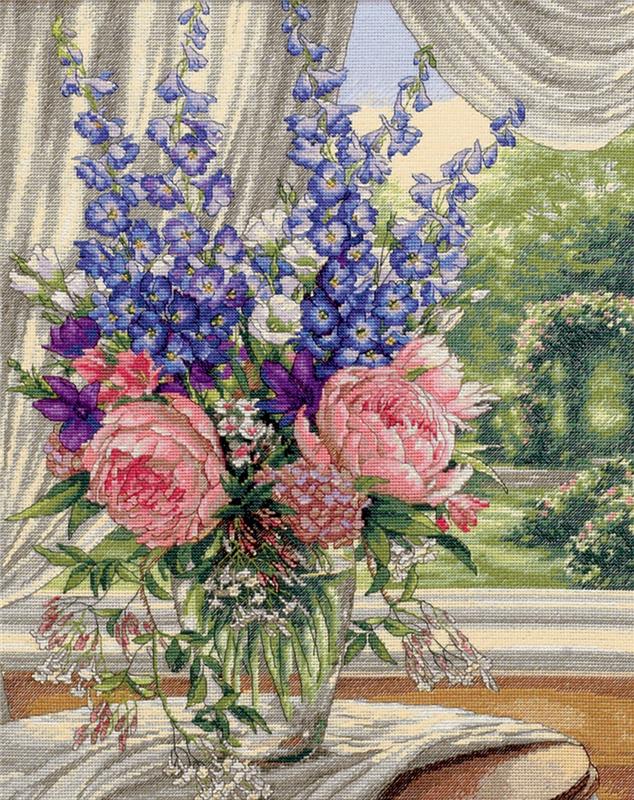 Peonies & Delphinium (cross stitch kit)