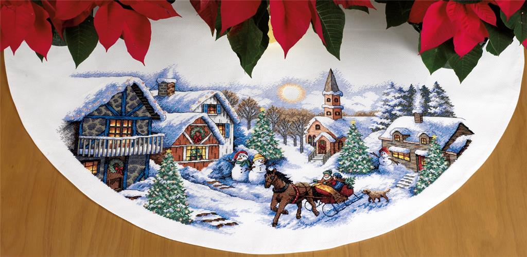 Holiday Harmony Christmas Tree Skirt Counted Cross Stitch Kit 45" Round 11 Count 