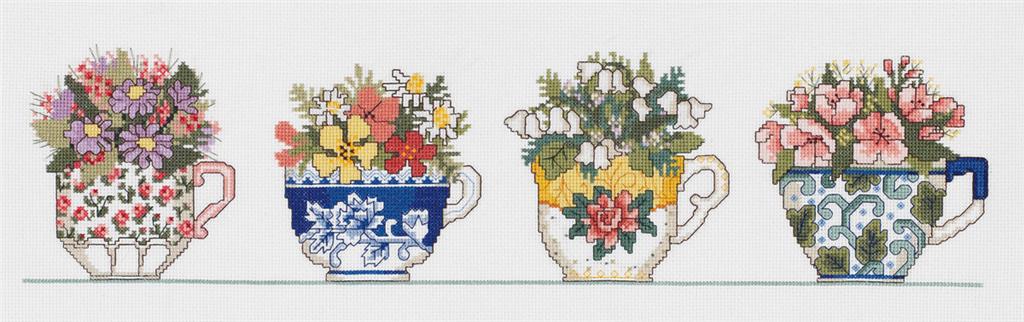 Country Primitive Bookmark Kit Counted Cross Stitch Tea for Two NIP Teapot  Roses