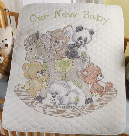 Rocking Horse Bears Crib Cover (stamped cross stitch kit)