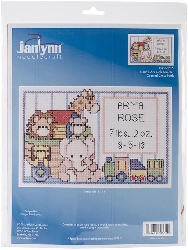 "Noah's Ark Birth Sampler" Cross Stitch Kit