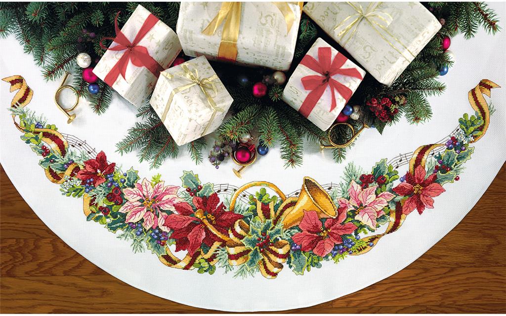 "Holiday Harmony Tree Skirt" Cross Stitch Kit