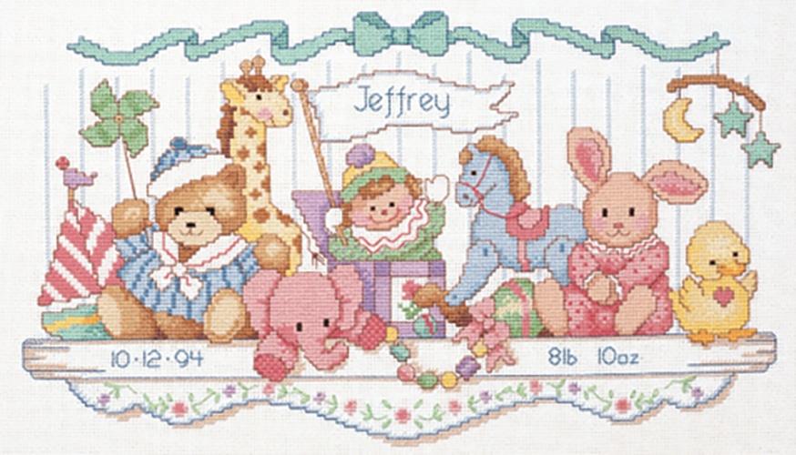 Toy Shelf Birth Record (cross stitch kit) pin-page