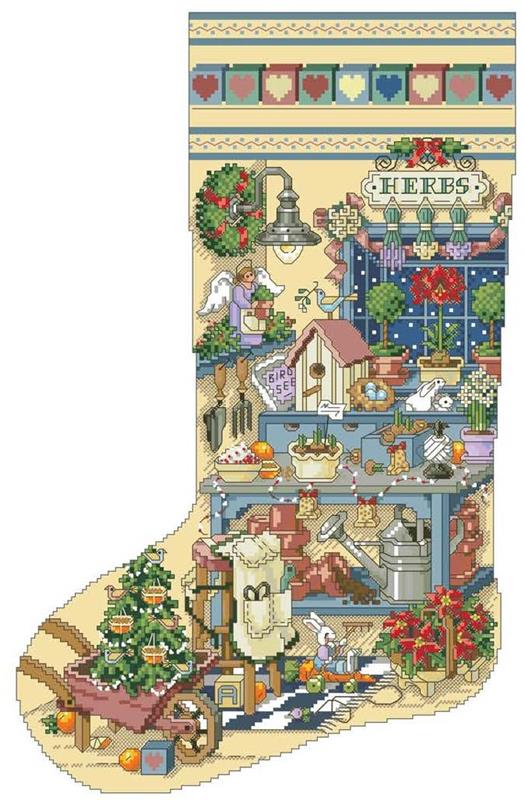 Gardener's Delight Heirloom Stocking Cross Stitch Pattern