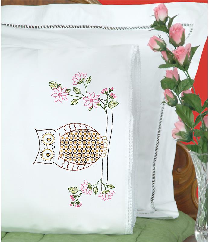Owl Lace Edge Pillowcases Cross Stitch Item