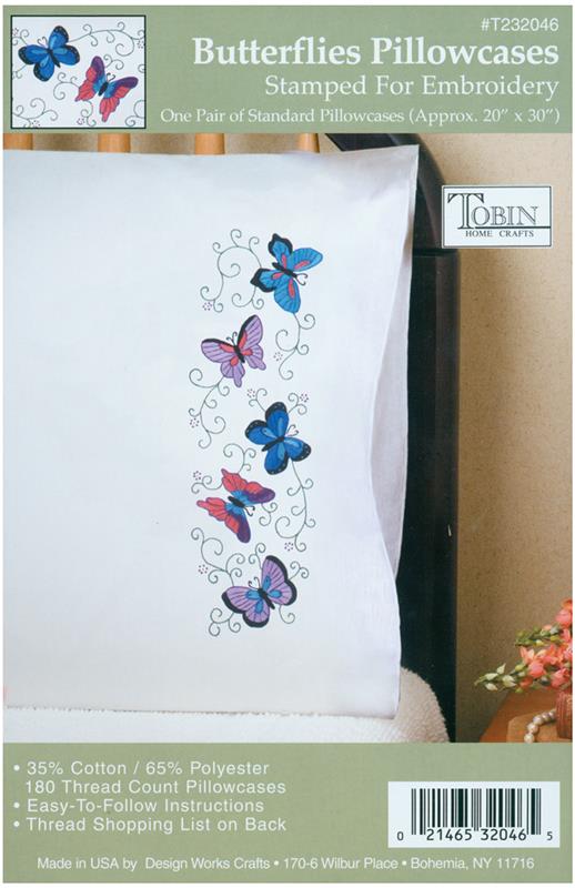 "Butterflies Stamped For Embroidery Pillowcase Pair"