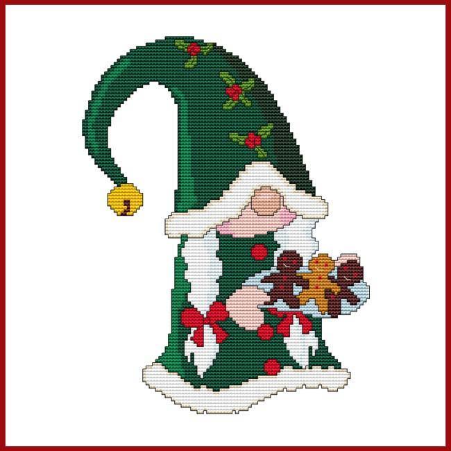 "Ms. Christmas Cookie Gnome" Cross Stitch Pattern