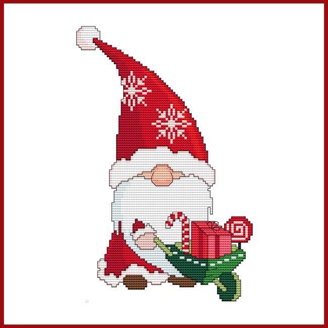 "Santa Gnome With Gifts In Wheelbarrow"