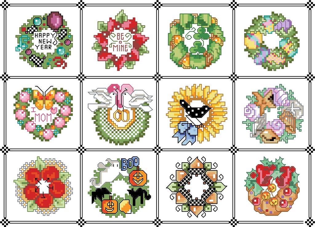 "Wreath of the Month" Cross Stitch Pattern