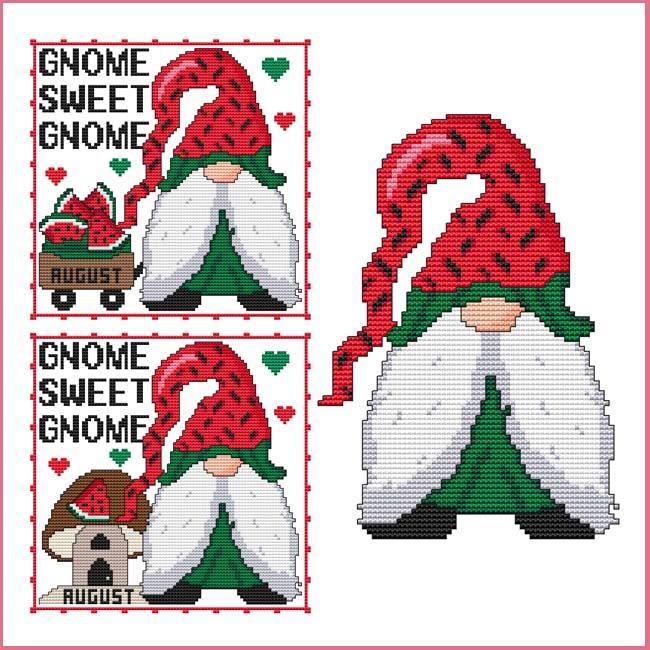 a-year-of-gnomes-august-cross-stitch-pattern for Free Printable Gnome Cross Stitch Patterns A Year of Gnomes - August