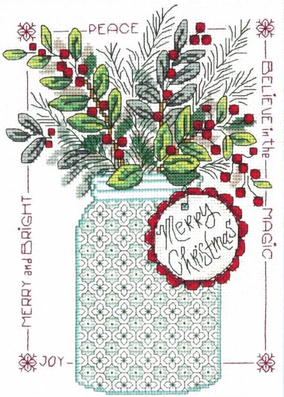 "Merry Christmas Mason Jar" Cross Stitch Pattern