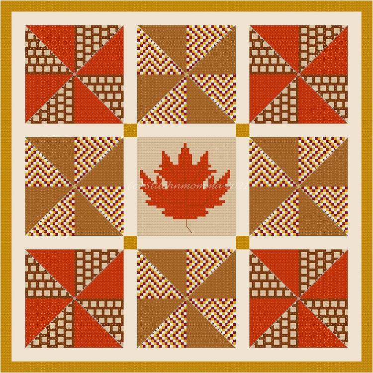 "Pinwheel Autumn Quilt" Cross Stitch Pattern