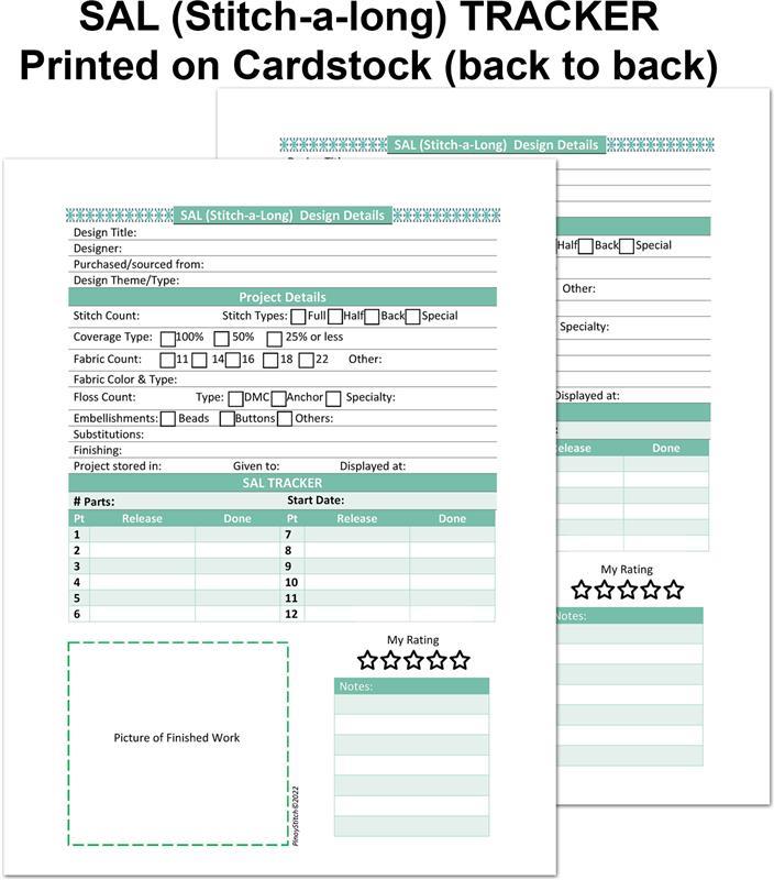 Cross Stitch Needlework SAL (Stitch-A-Long) Tracker Sheet Printed on Cardstock Back to Back cross-stitch-needlework-sal-stitch-a-long-tracker-sheet-printed-on-cardstock-back-to-back