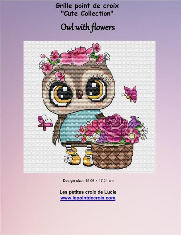 "Owl with Flowers" | Cross Stitch Pattern