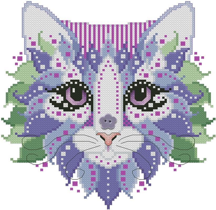 "Colorful Cats Violet" Cross Stitch Pattern