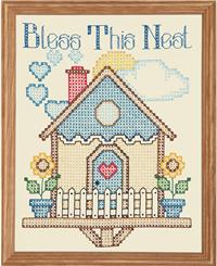 USA-Kreuzstich-Set 'Bless This Nest', 5x7 Zoll, 14 Count Aida-Stoff – Komplett Mit Garn & Anleitung