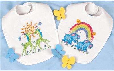 stamped baby bibs to embroider