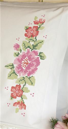 Pink Rose Pillow Case Stamped Kit Stamped Cross Stitch