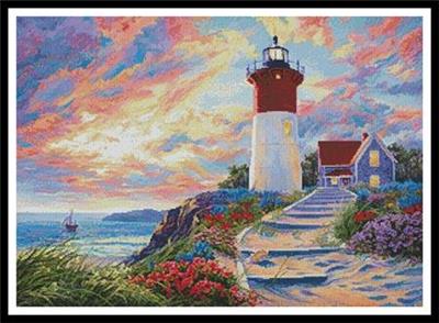 colourful lighthouse at sunset by artecy cross stitch