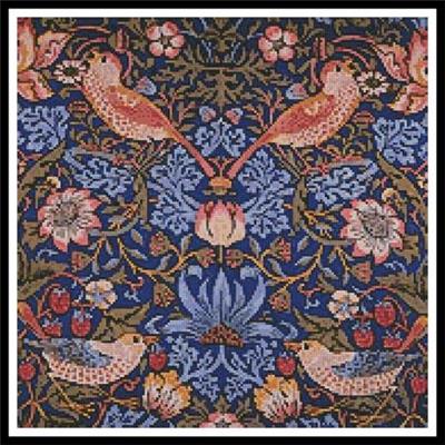 William Morris Red Strawberry Thief Counted Cross Stitch Chart Pattern