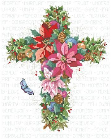 Winter Floral Cross  Cross Stitch Pattern