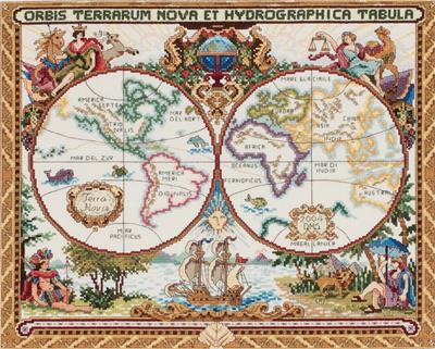 18x15 14 Count - Platinum Collection Olde World Map Counted Cross Stitch Kit - Janlynn