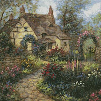 Spring Cards Thatched Country Cottage Flower Garden Cross Stitch Chart S 