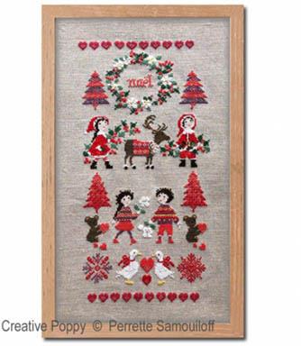 VTG Finished Counted Cross Stitch Christmas Ornaments Brooms Banner Mitten  SANTA
