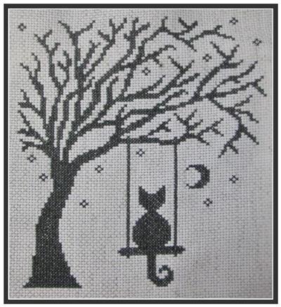 Boy with Flute in Tree Silhouette Cross-Stitch Pattern 