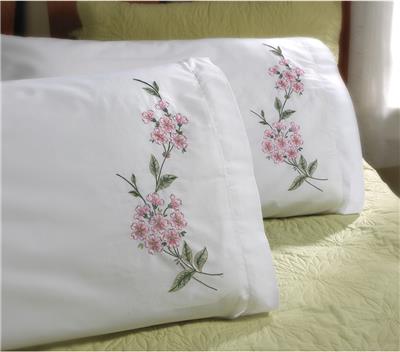 Dogwood Branch Stamped Embroidery Pillowcase Pair