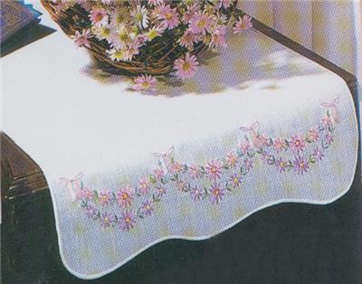 Petit Fleur Stamped For Embroidery White Dresser Scarf