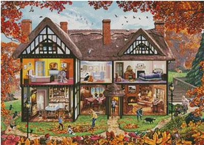 Autumn cottage Counted cross stitch pdf pattern village cottage Digital cross stitch chart fall cross stitch pattern instant download
