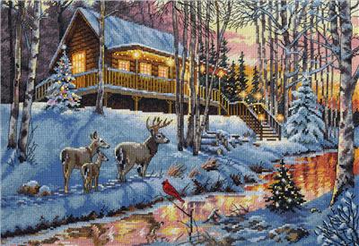 Dimensions Gold Collection Counted Cross Stitch Kit Winter Cabin 15X10